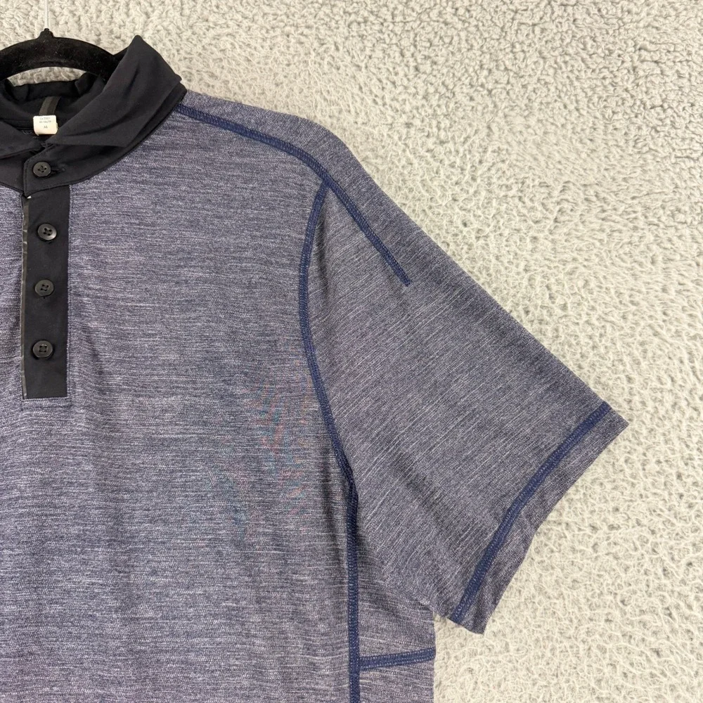 Lululemon Assert Polo Shirt Mens Medium Blue Black Athletic Golf Performance